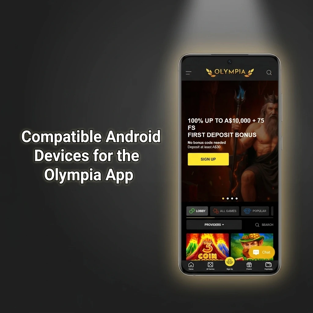 Compatible Android devices for the Olympia App in Australia, including Samsung, Google Pixel, Oppo, OnePlus, Xiaomi, and more