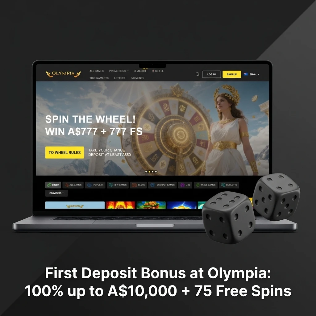 Olympia Casino first deposit bonus 100% up to A$10,000 plus 75 free spins for new Australian players