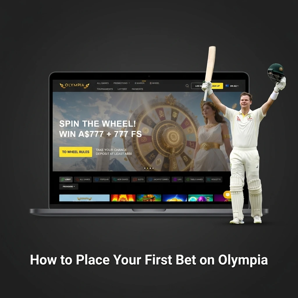 Step-by-step guide showing how to place your first bet on Olympia, from registration to confirmed wager
