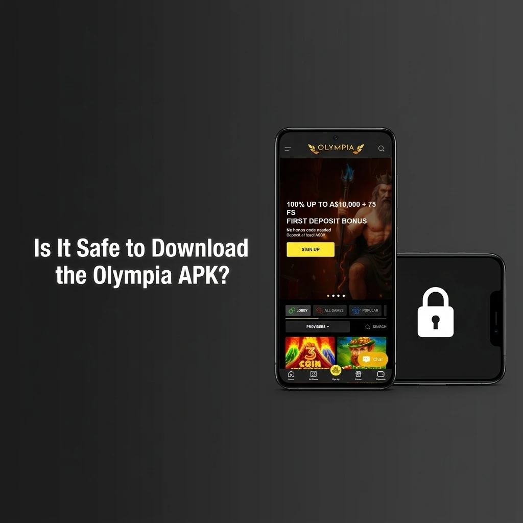 Olympia app APK download on a secure device with SSL encryption and Curacao eGaming licence badge visible