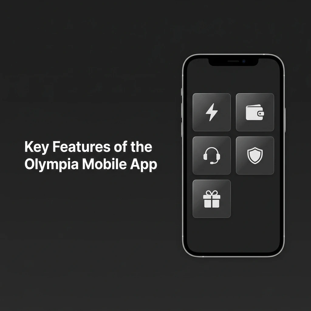 Olympia mobile app key features for Australian players including AUD support, sportsbook, live casino, and fast payouts