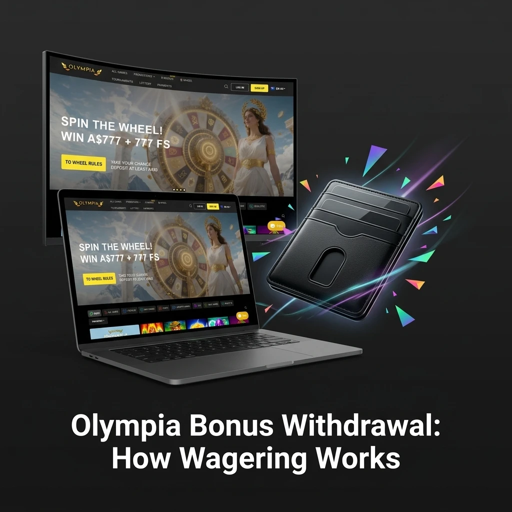 Olympia Casino bonus withdrawal process showing 35x wagering requirements, game contributions, and expiry rules for Australian players