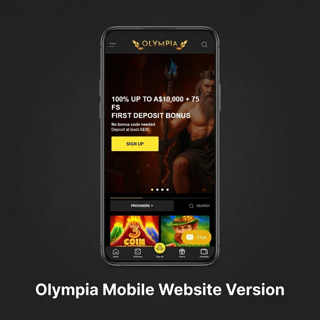 Olympia mobile website interface displayed on smartphone and tablet browsers with live betting and casino features