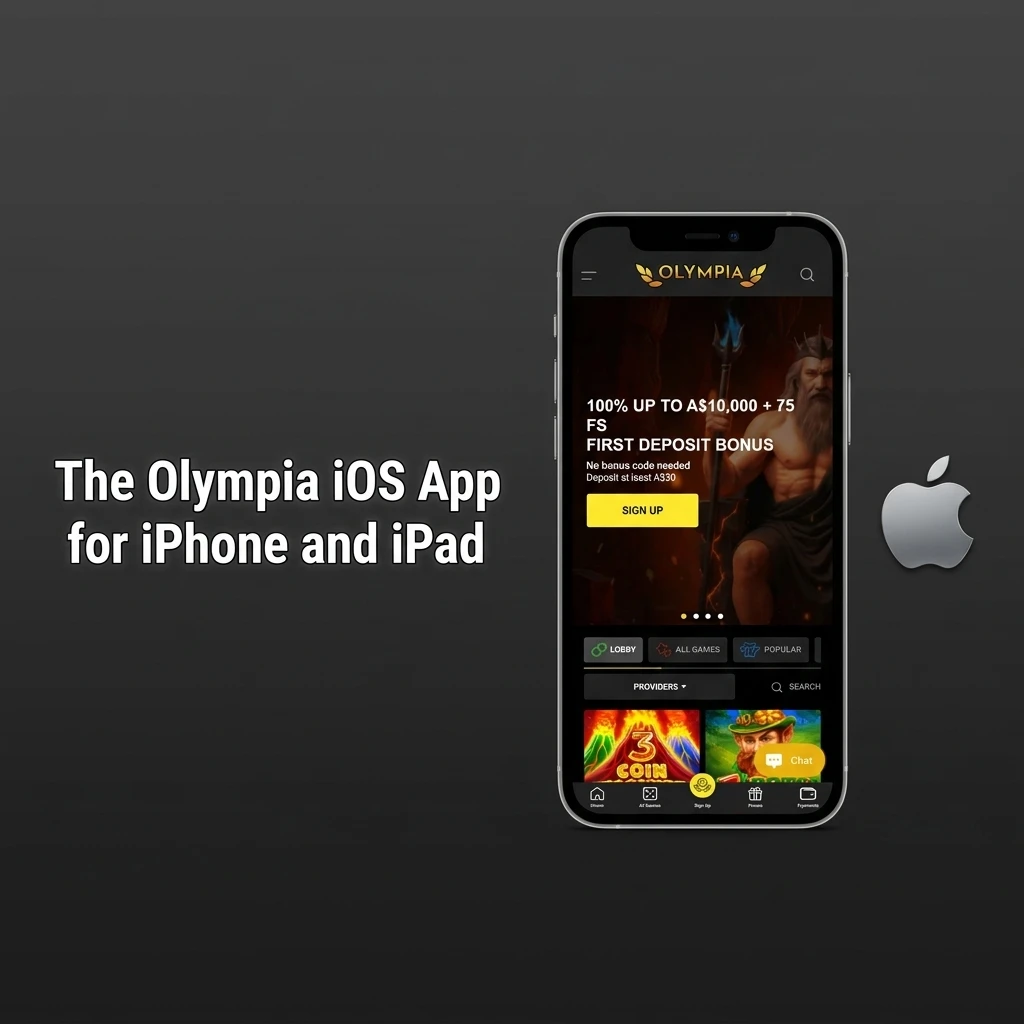 Olympia iOS app interface displayed on iPhone and iPad showing full platform functionality available free on the App Store