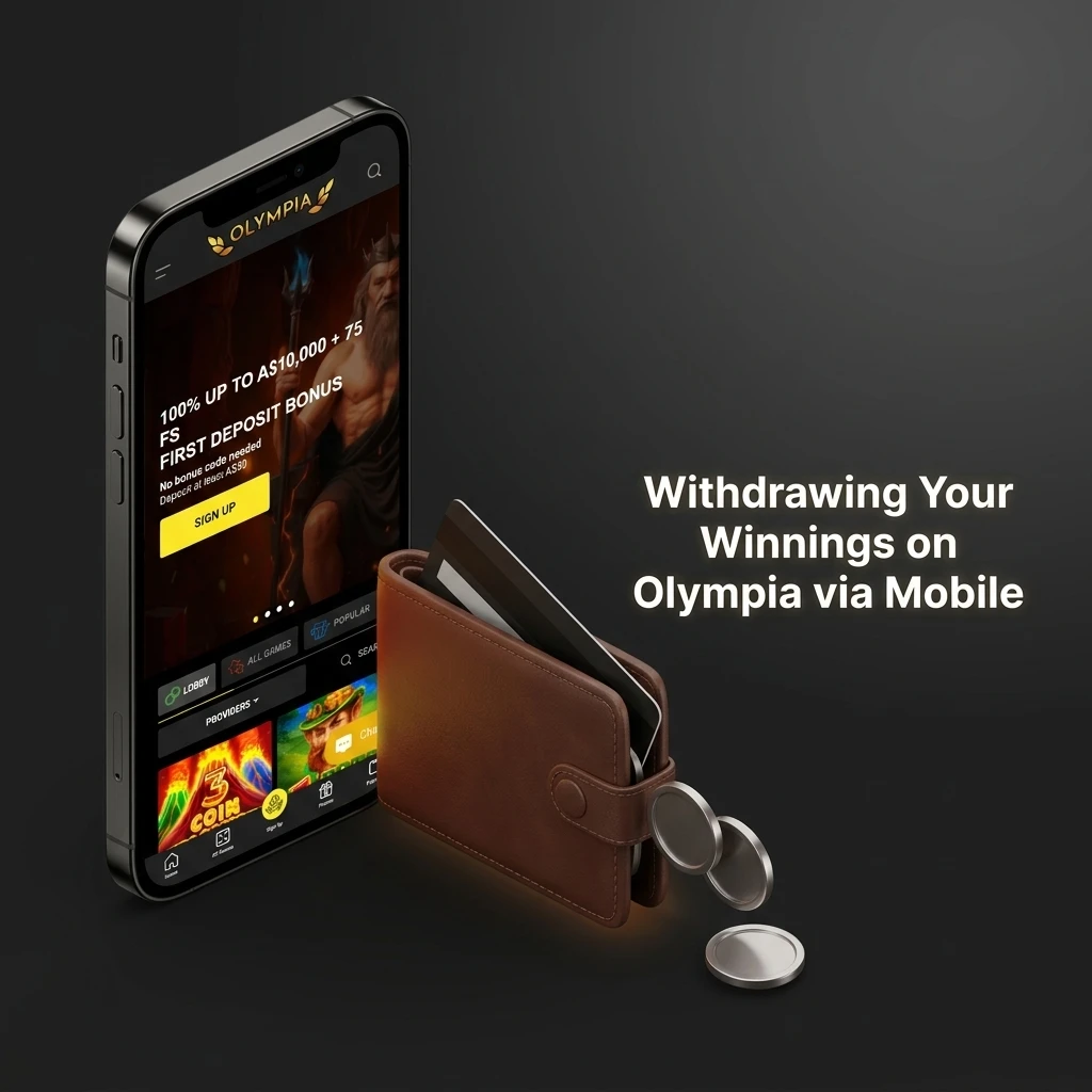 Withdrawing winnings on Olympia mobile site via the Cashier section using e-wallets for fastest processing
