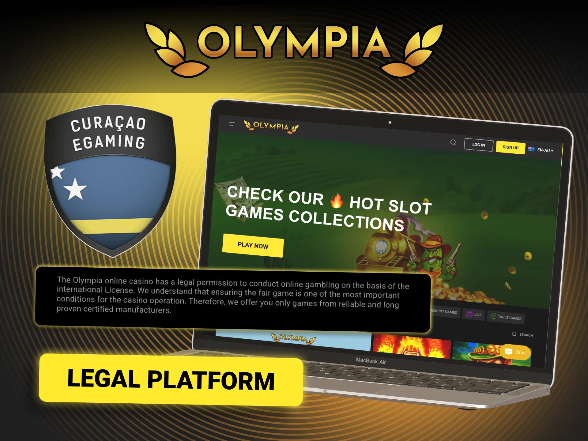 View the international gambling licence details for the Olympia platform.