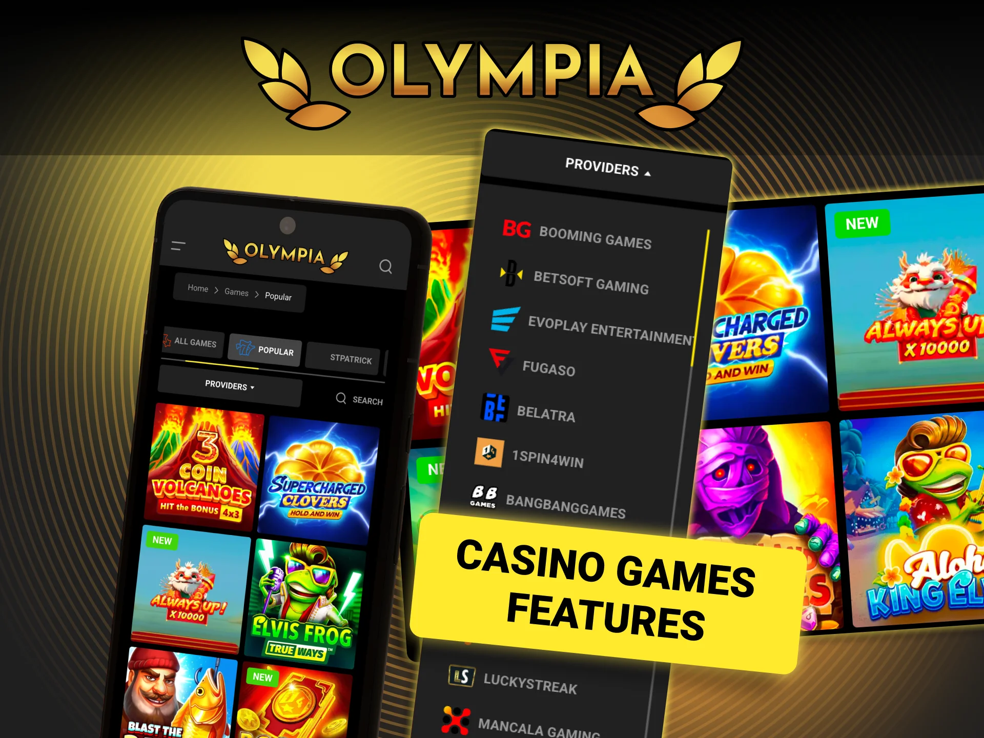 Explore thousands of slots and table games in the Olympia lobby.