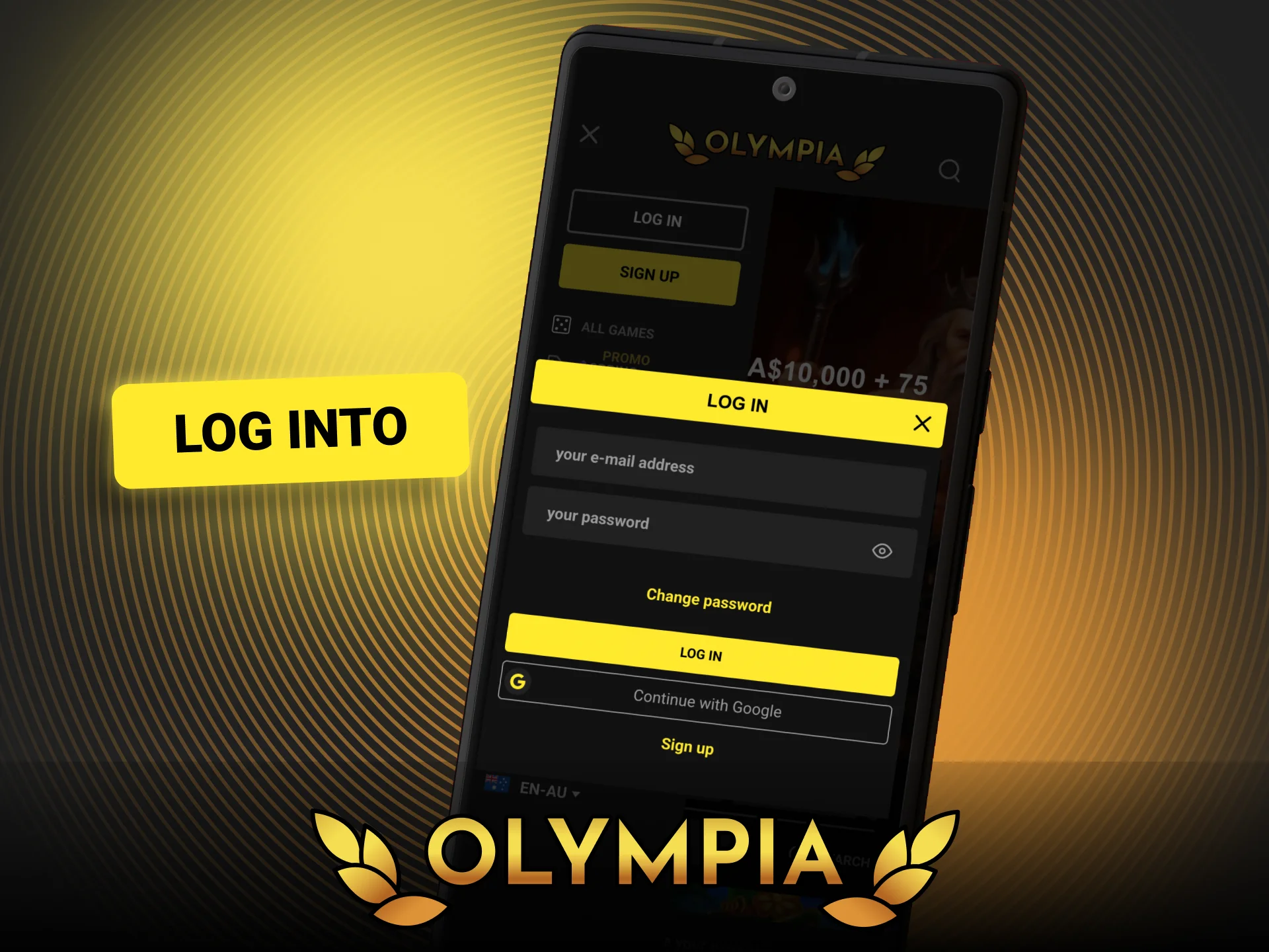 Enter your login details to start playing at Olympia now.