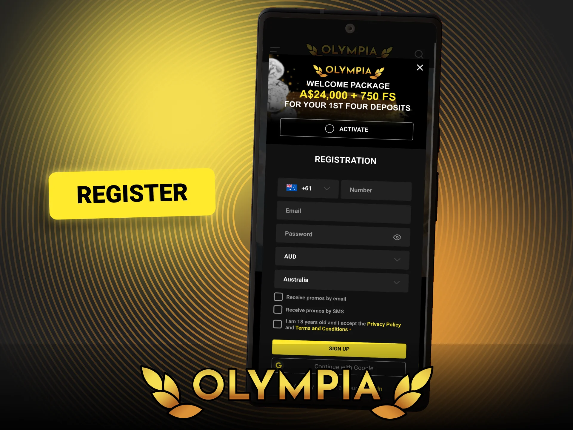 Start the fast registration process in the Olympia app.