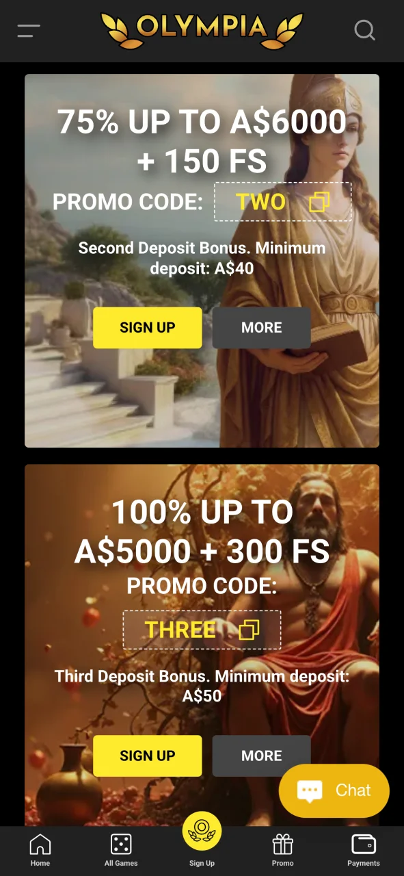 View active bonus offers and rewards in the Olympia app.