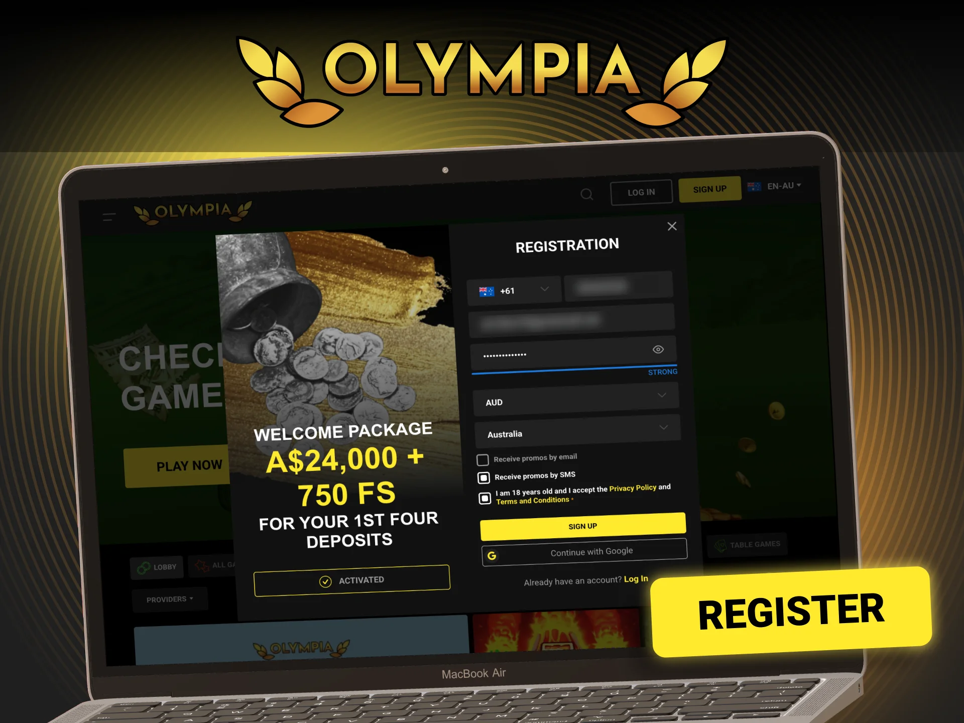 Complete the quick registration process on the Olympia PC client.