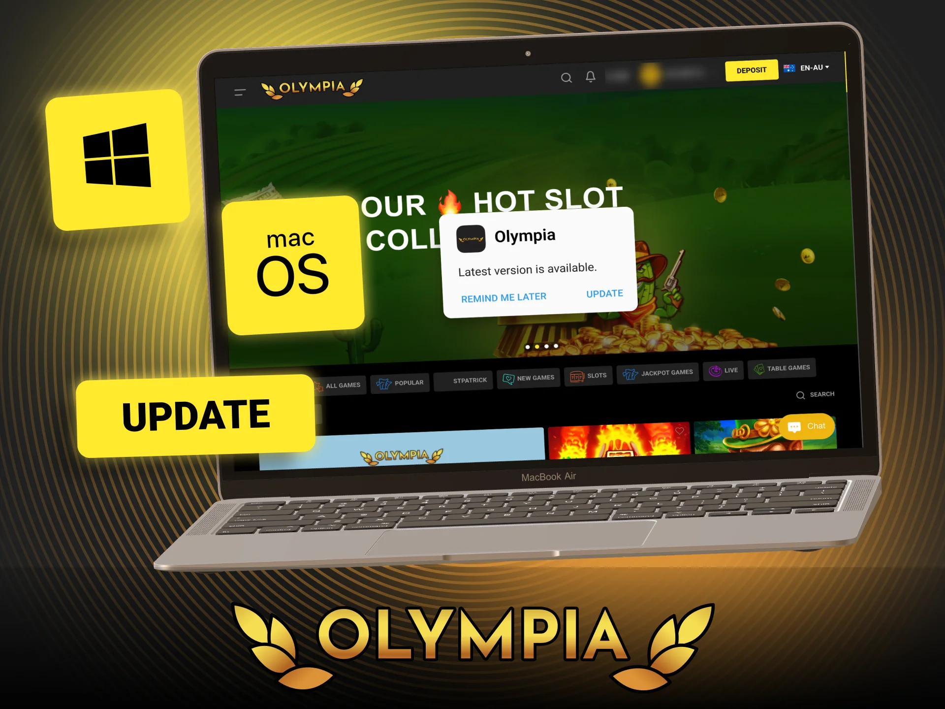 Follow the simple process to refresh the Olympia software on Windows or Mac.