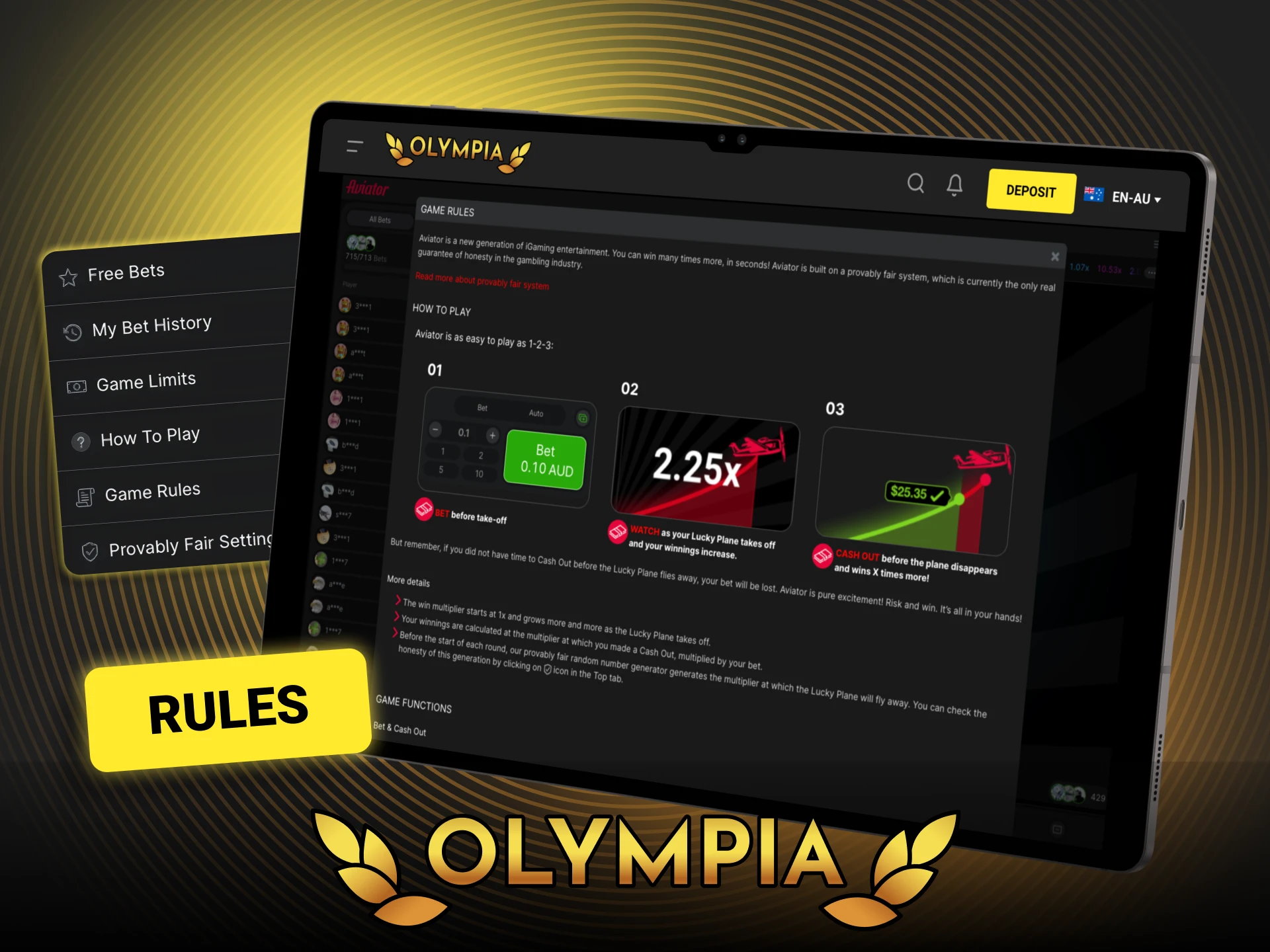 Understand Olympia Aviator rules now and take control of every cash out decision.