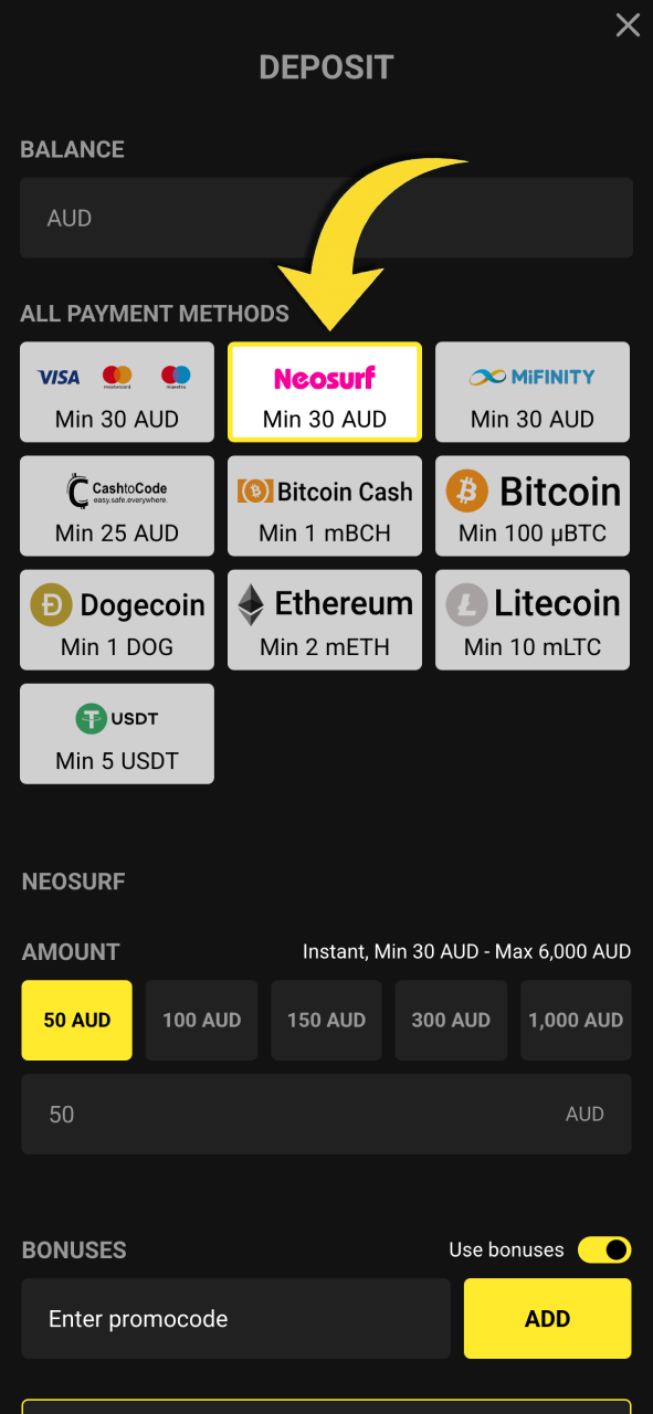 Add funds to Olympia now and enjoy immediate access to bonus offers.