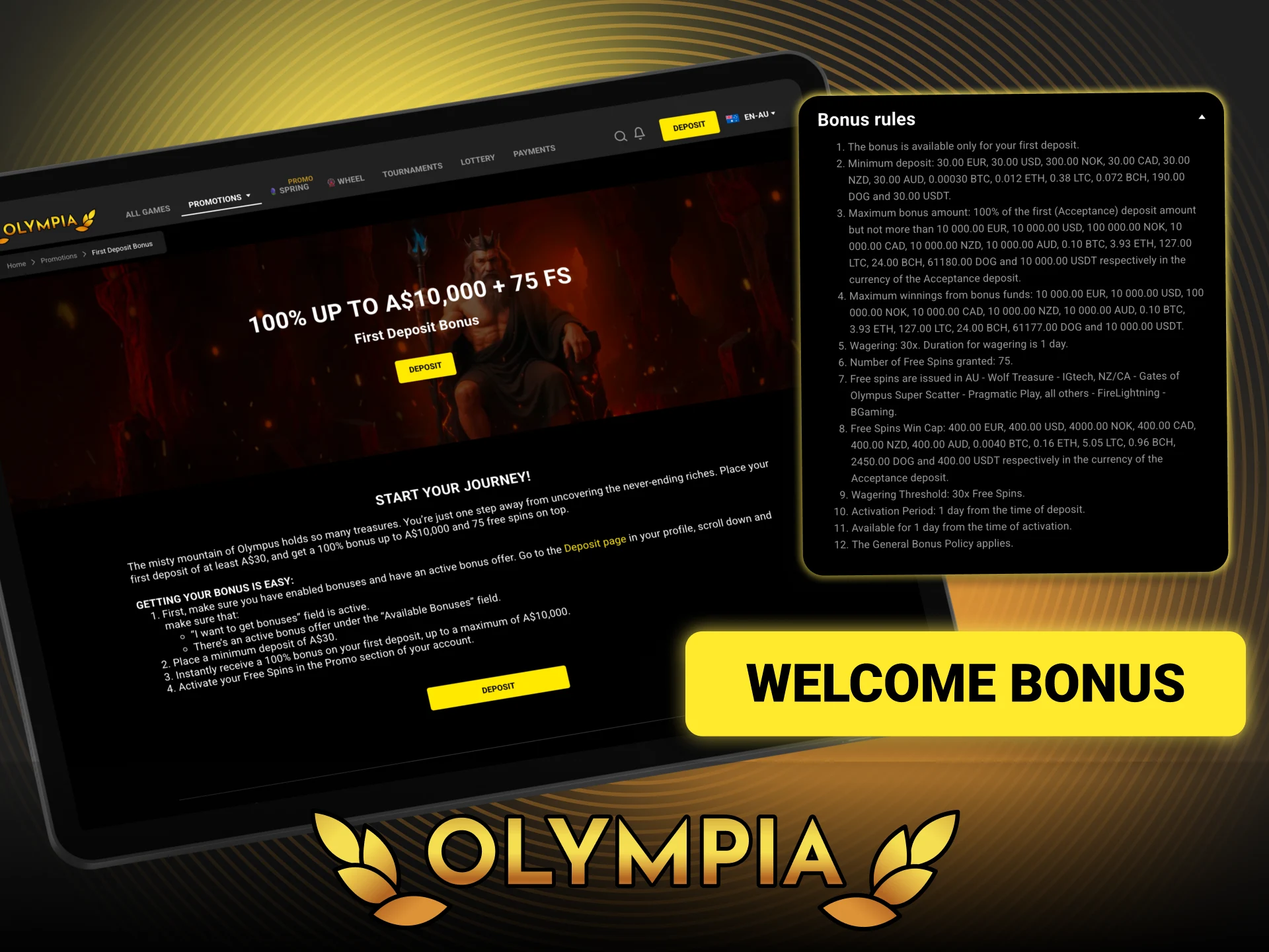 Open Olympia now and get more value from your first deposit.