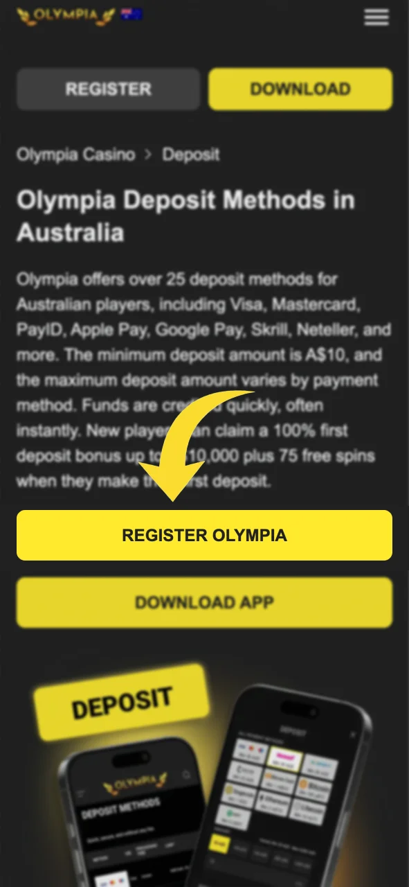 Click the Olympia registration button to create a new account.