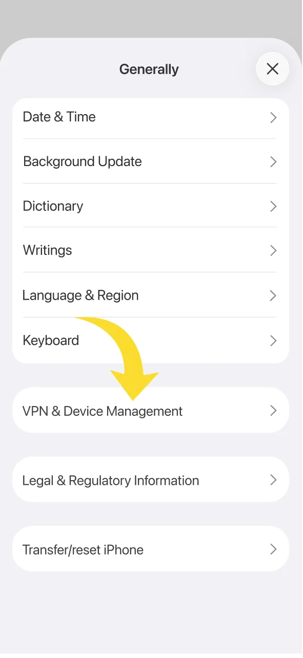 Navigate to iOS settings to authorize the Olympia application.