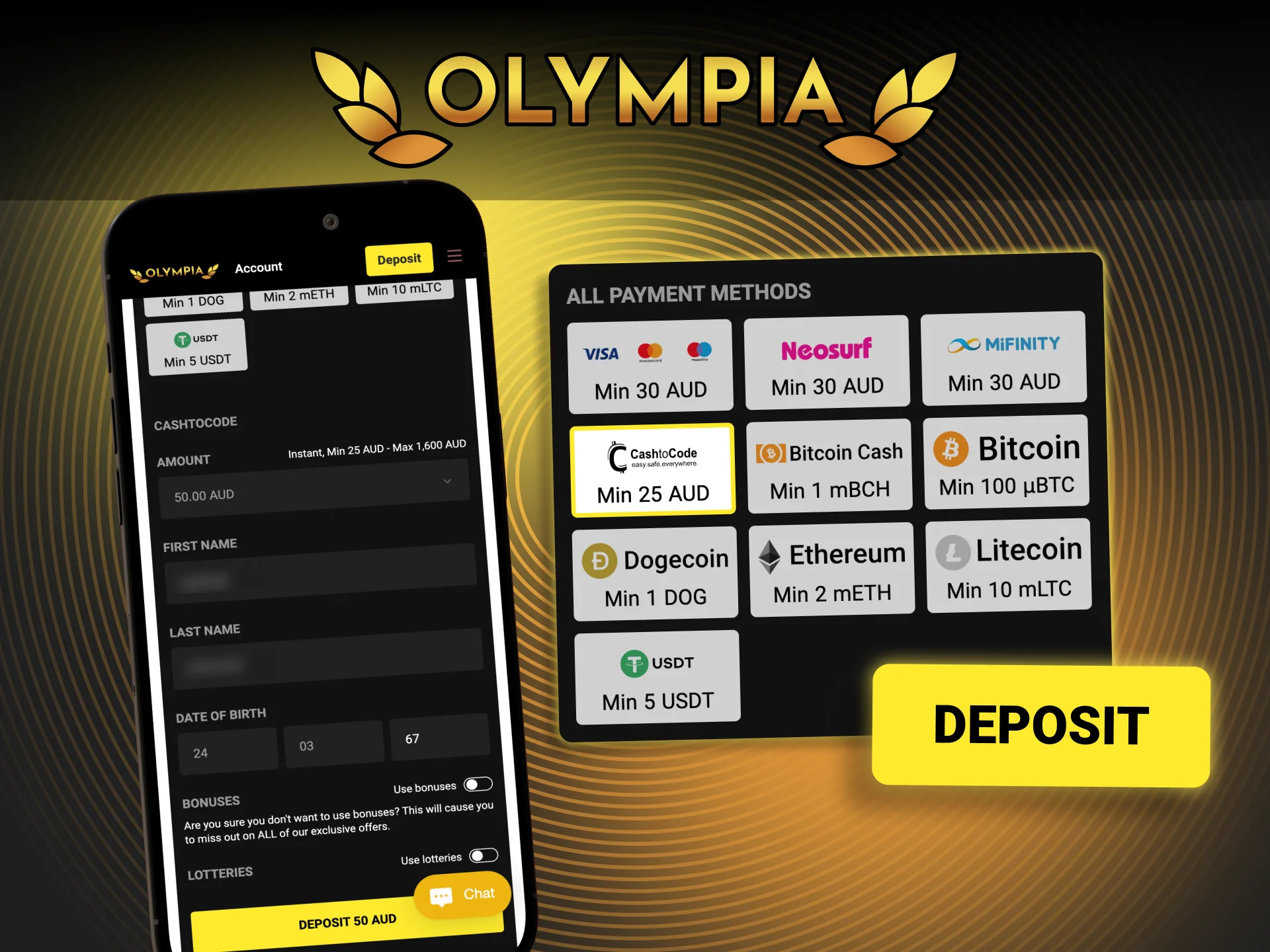 Choose your preferred payment method within the Olympia app.