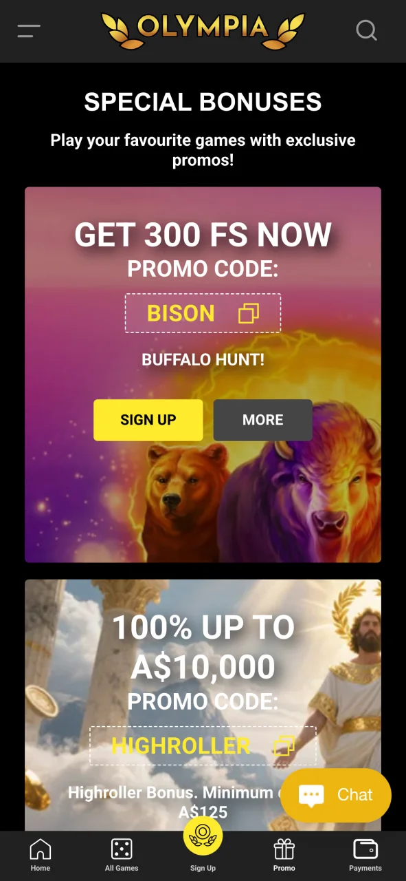 Discover exclusive bonus offers in the Olympia iOS application.