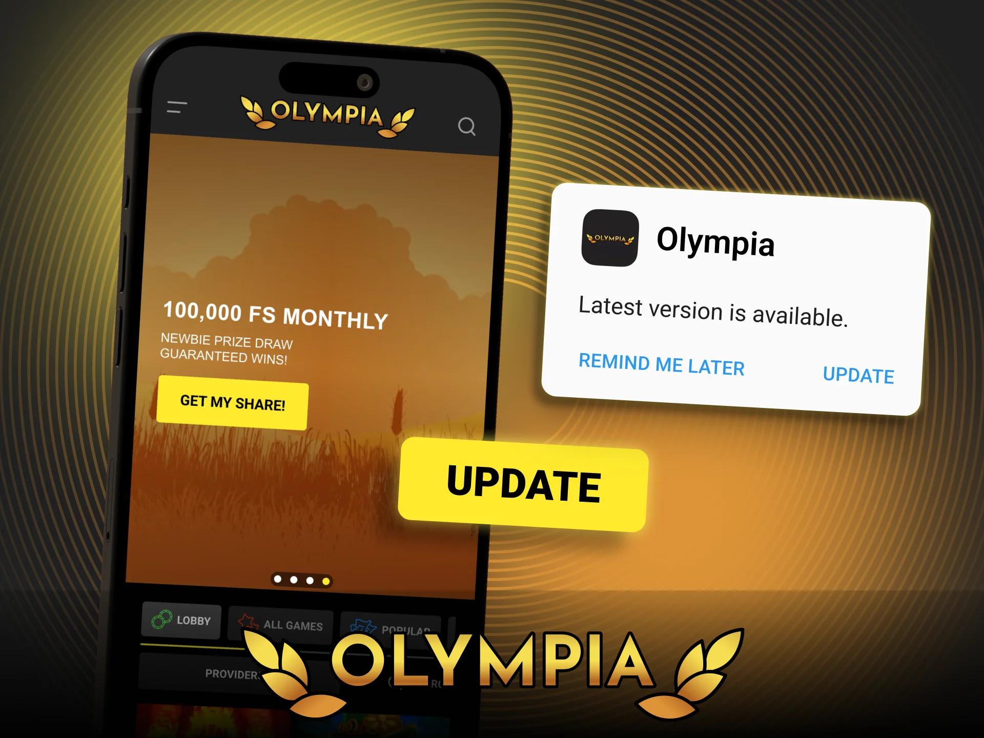 Refresh your Olympia session easily to apply any new features.