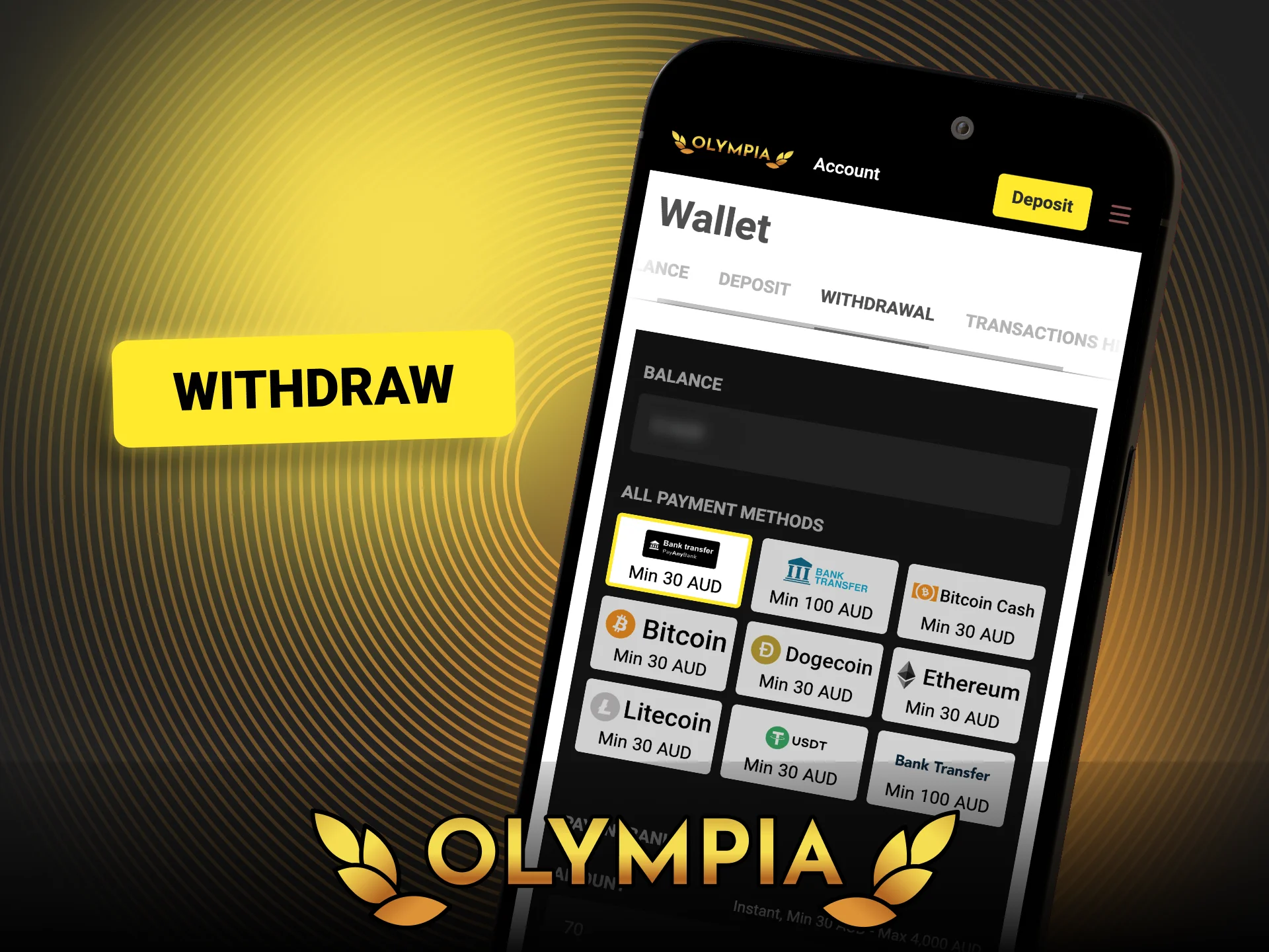 Withdraw your winnings easily via the Olympia mobile application.