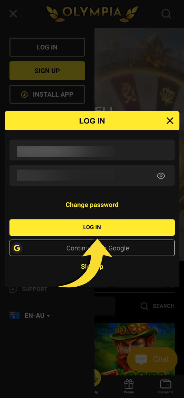 Tap log in to Olympia now and access your account instantly.