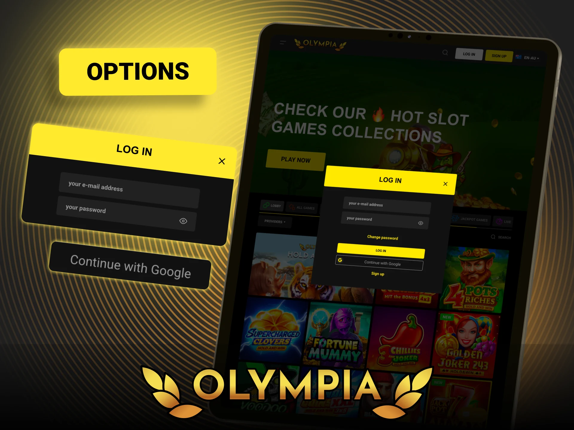 Access Olympia now and choose your preferred login method with ease.