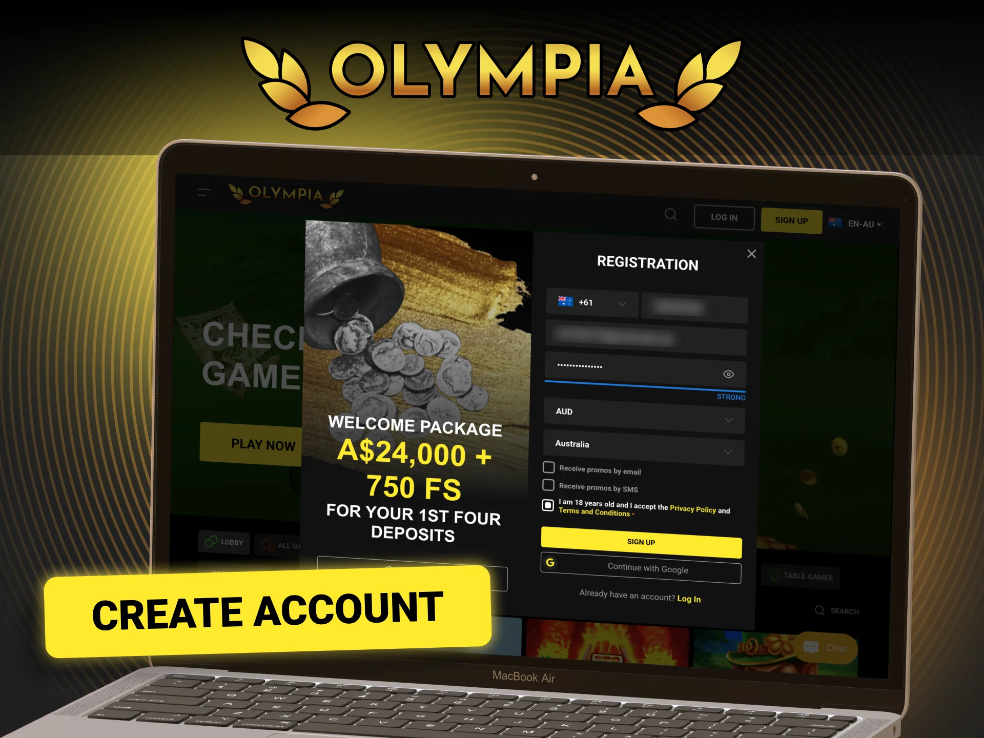 Click the sign up button to register at Olympia.