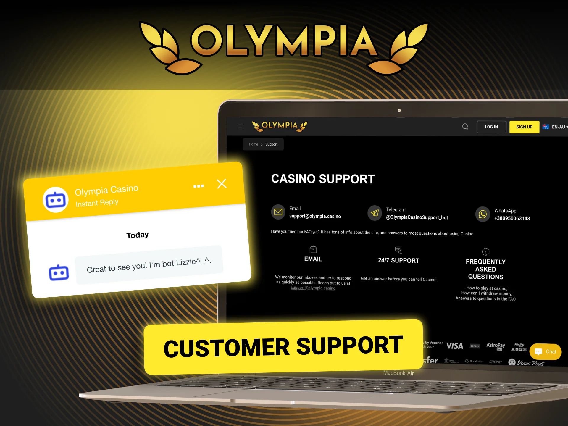 Contact Olympia support 24/7 via live chat for help.