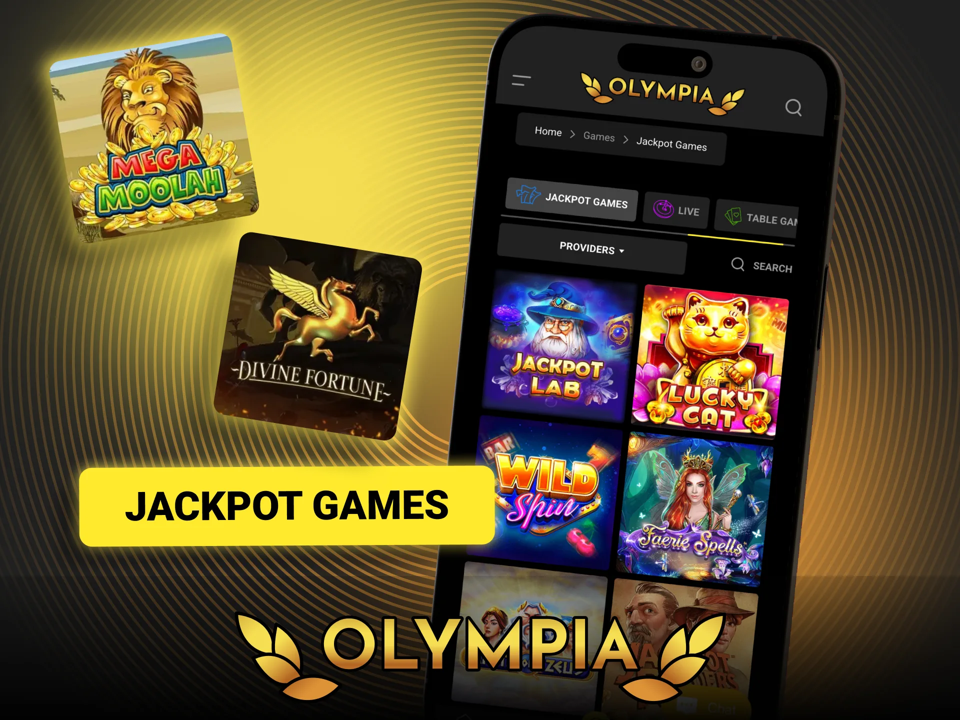 Play progressive jackpot games for massive wins at Olympia.