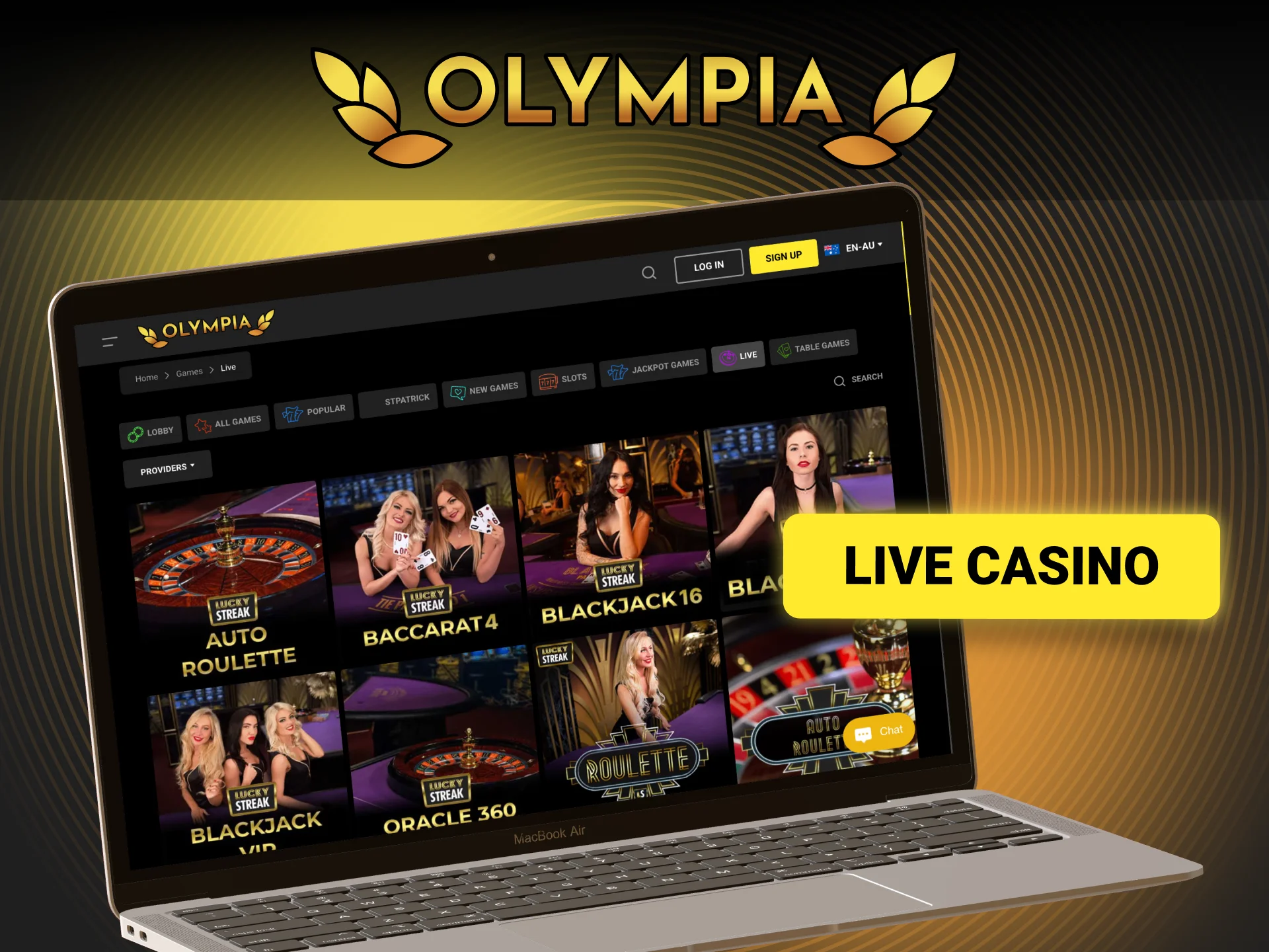 Play with real dealers in high definition at Olympia.
