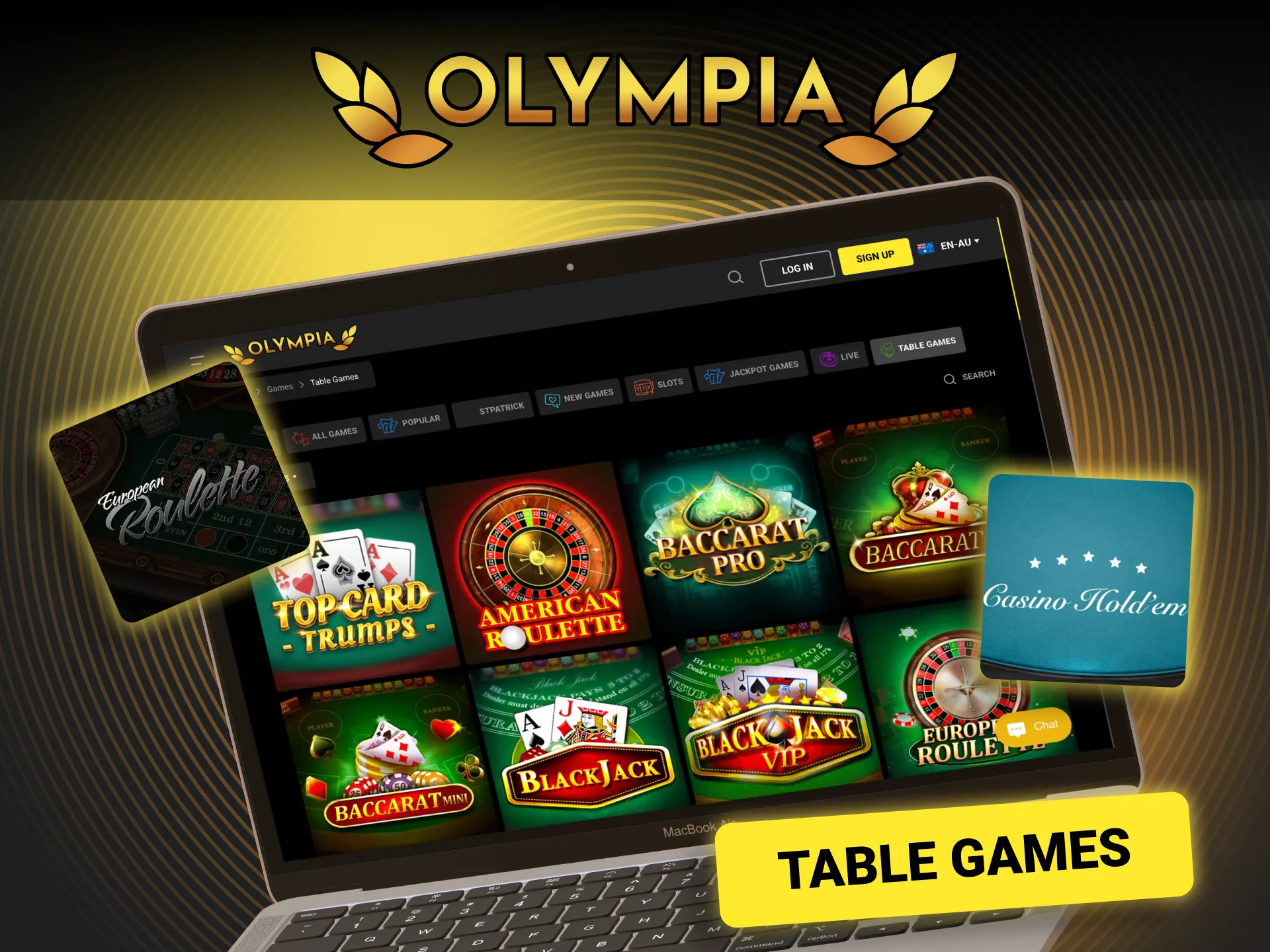 Play classic blackjack and roulette variants at Olympia.