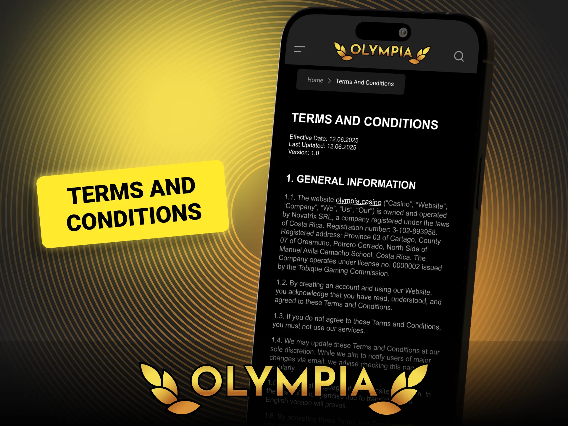Read the official Terms and Conditions of Olympia Casino.