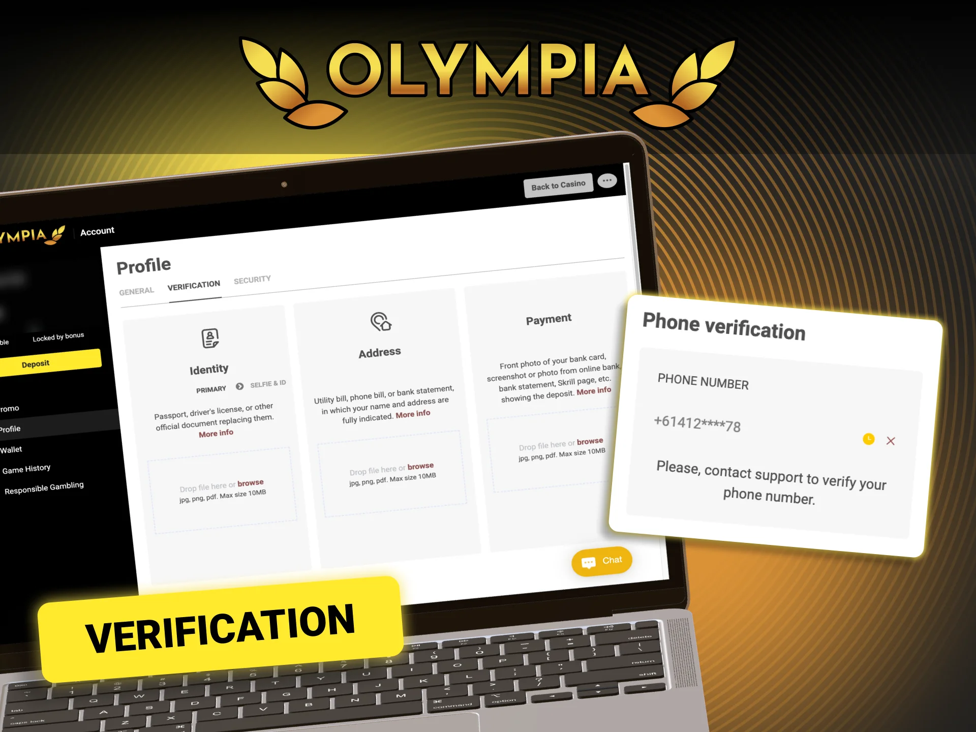 Verify your identity at Olympia for fast withdrawals.