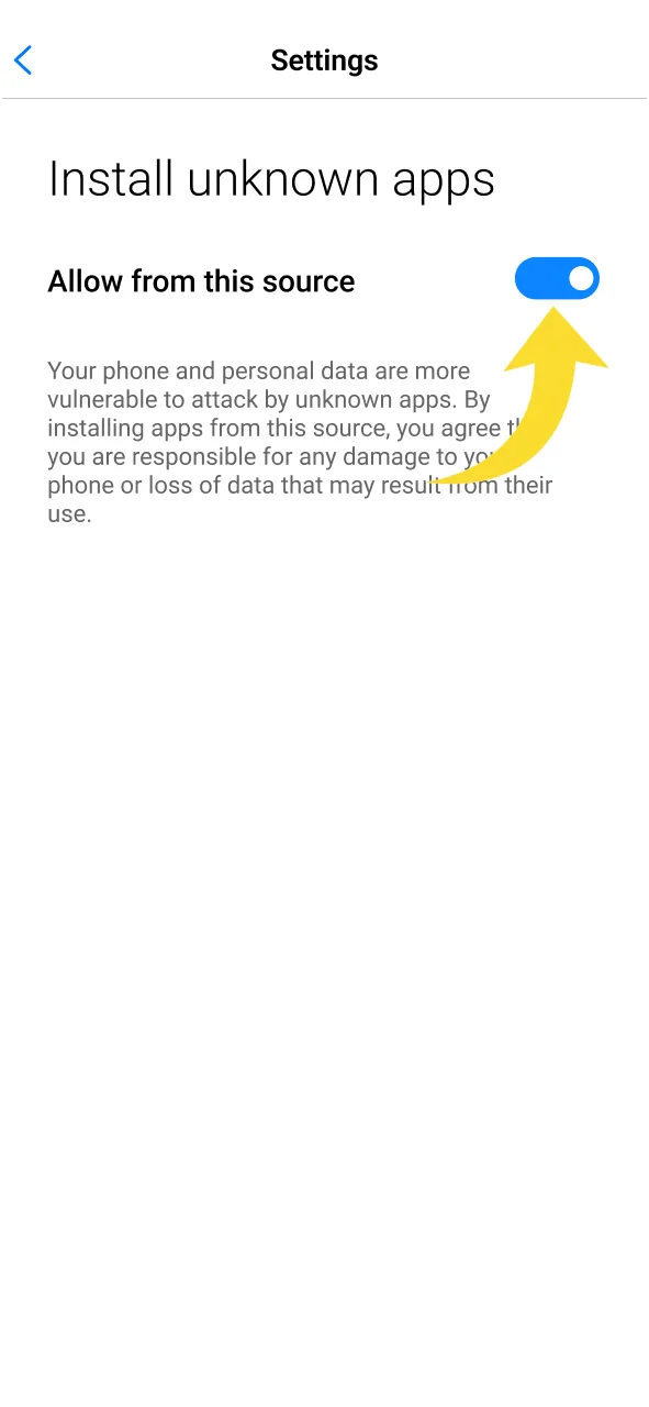 Enable unknown sources in settings to install Olympia.