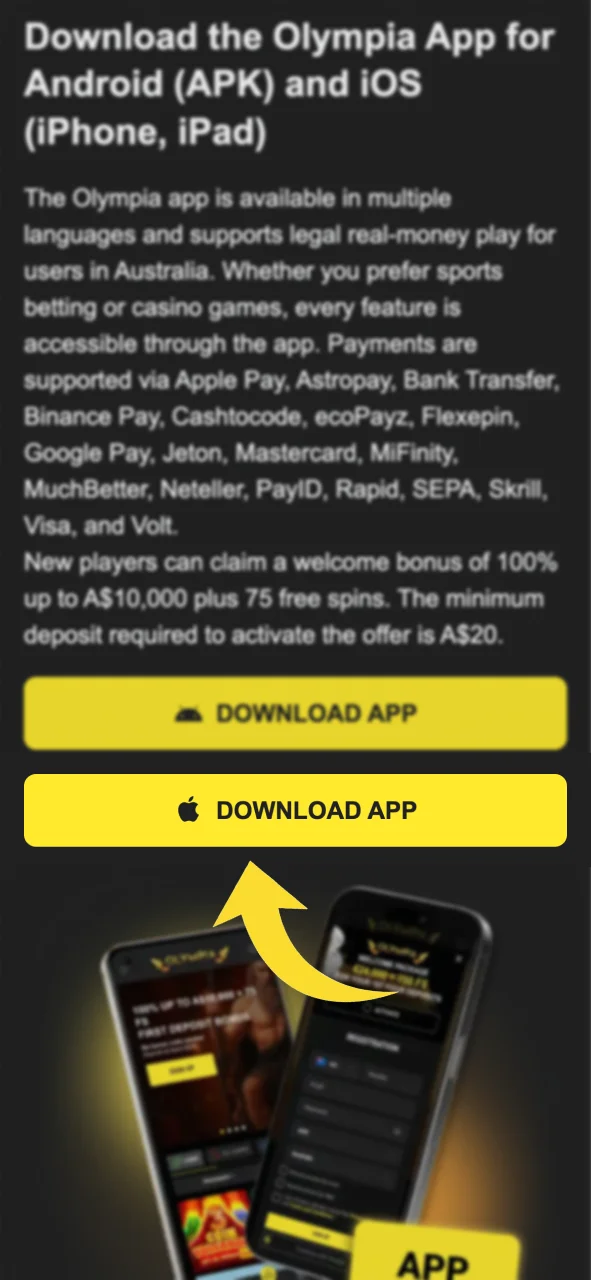 Tap the iOS download button to start installing Olympia.