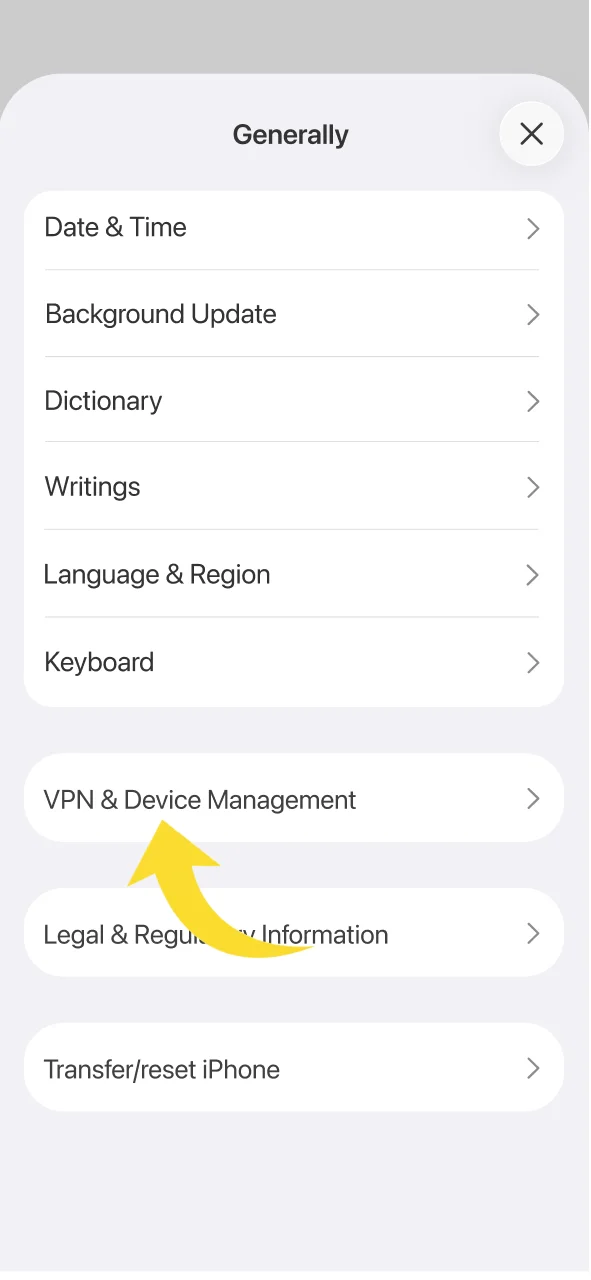 Authorise the Olympia app profile in your iPhone settings.