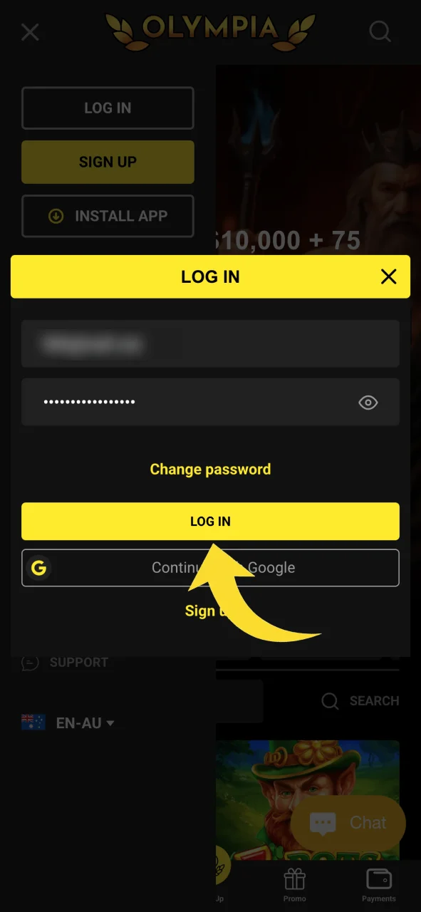 Sign in to your account to start playing at Olympia.