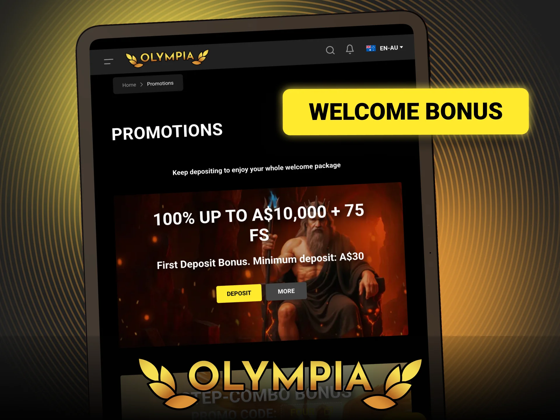 Claim your generous welcome bonus in the Olympia app.