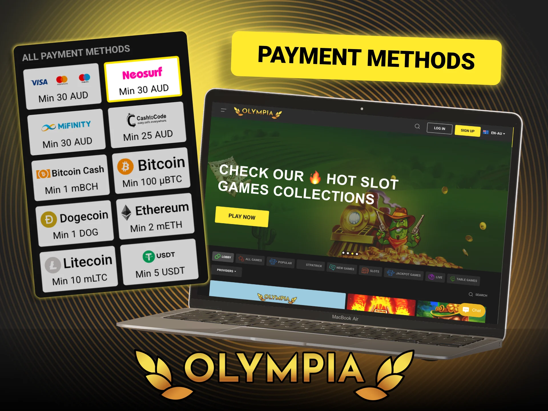 Choose between bank-linked options and digital wallets in the Olympia app.