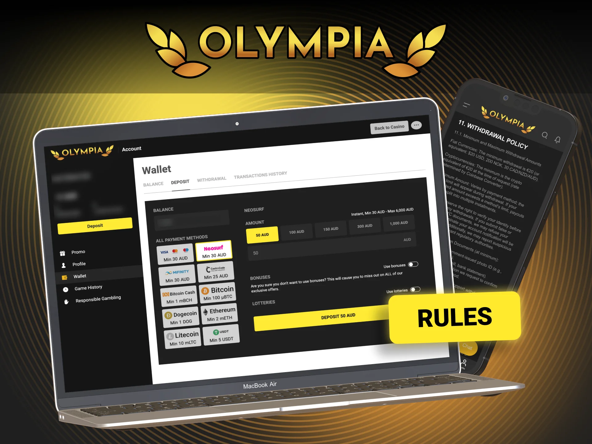 Review the essential payment rules and conditions at Olympia.