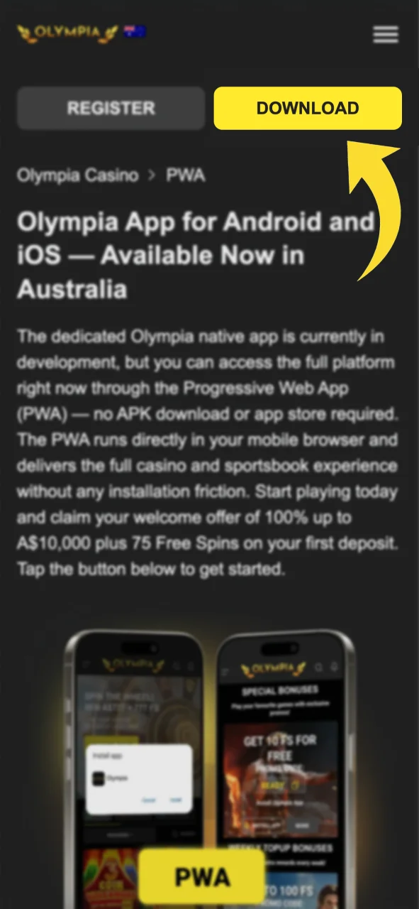 Tap the download button on your iPhone to start the Olympia setup.
