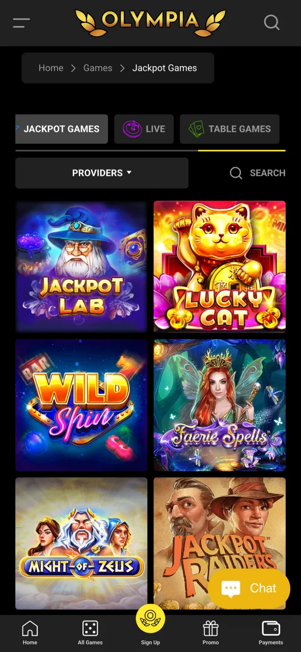 Browse the extensive Olympia casino library via the PWA version.