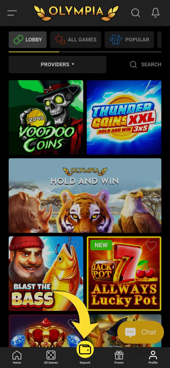 Make your first deposit on Olympia now and start playing instantly.
