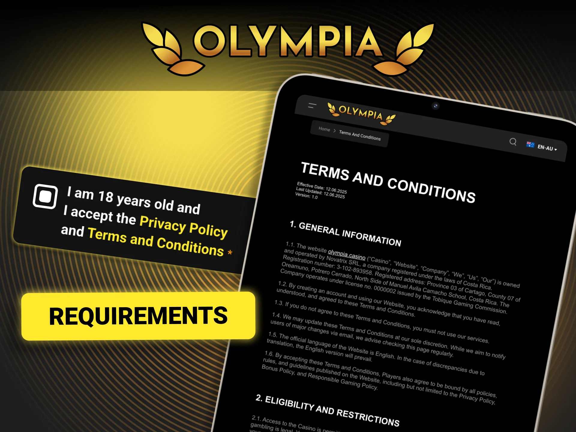 Meet Olympia requirements now and register safely with full access to all features.