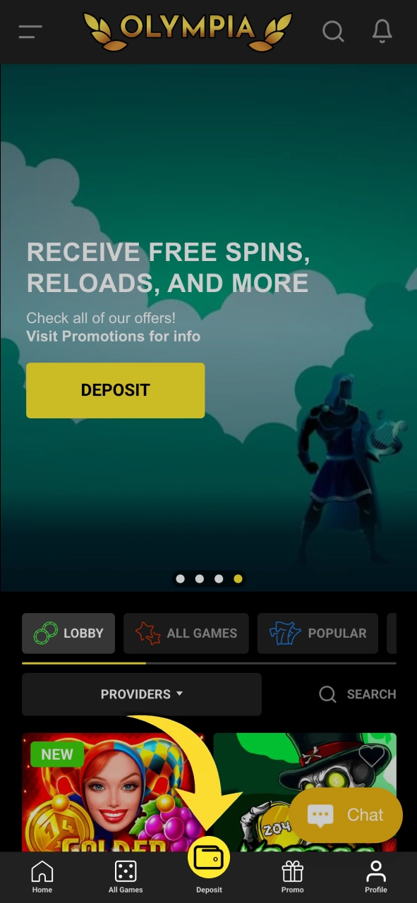 Make a deposit on Olympia now and fund your account instantly.