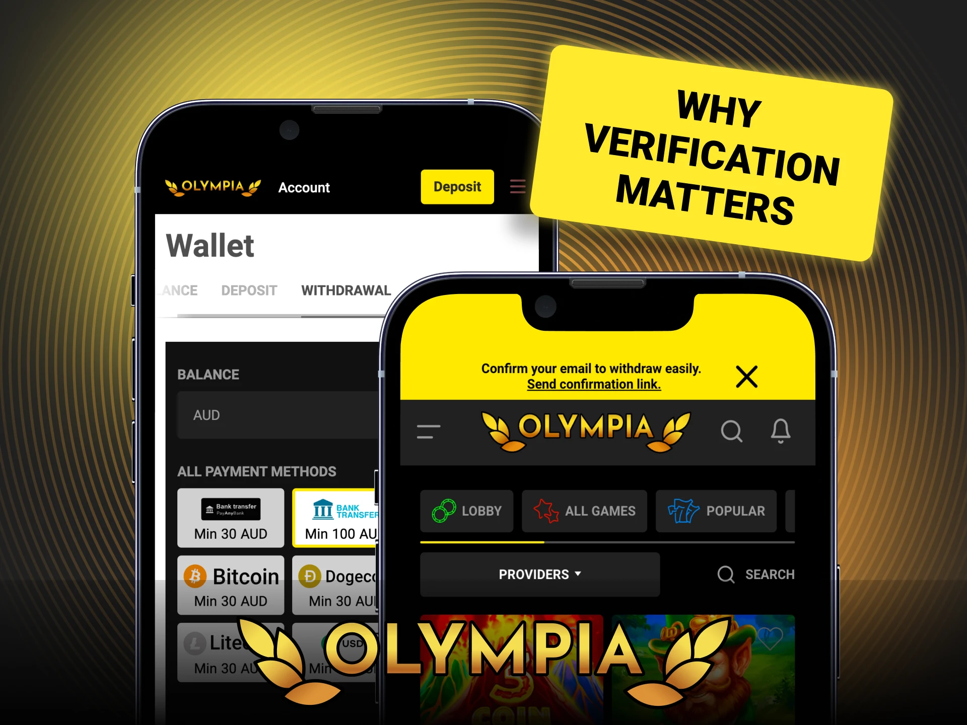 Verify your Olympia account now and unlock withdrawals with full access.