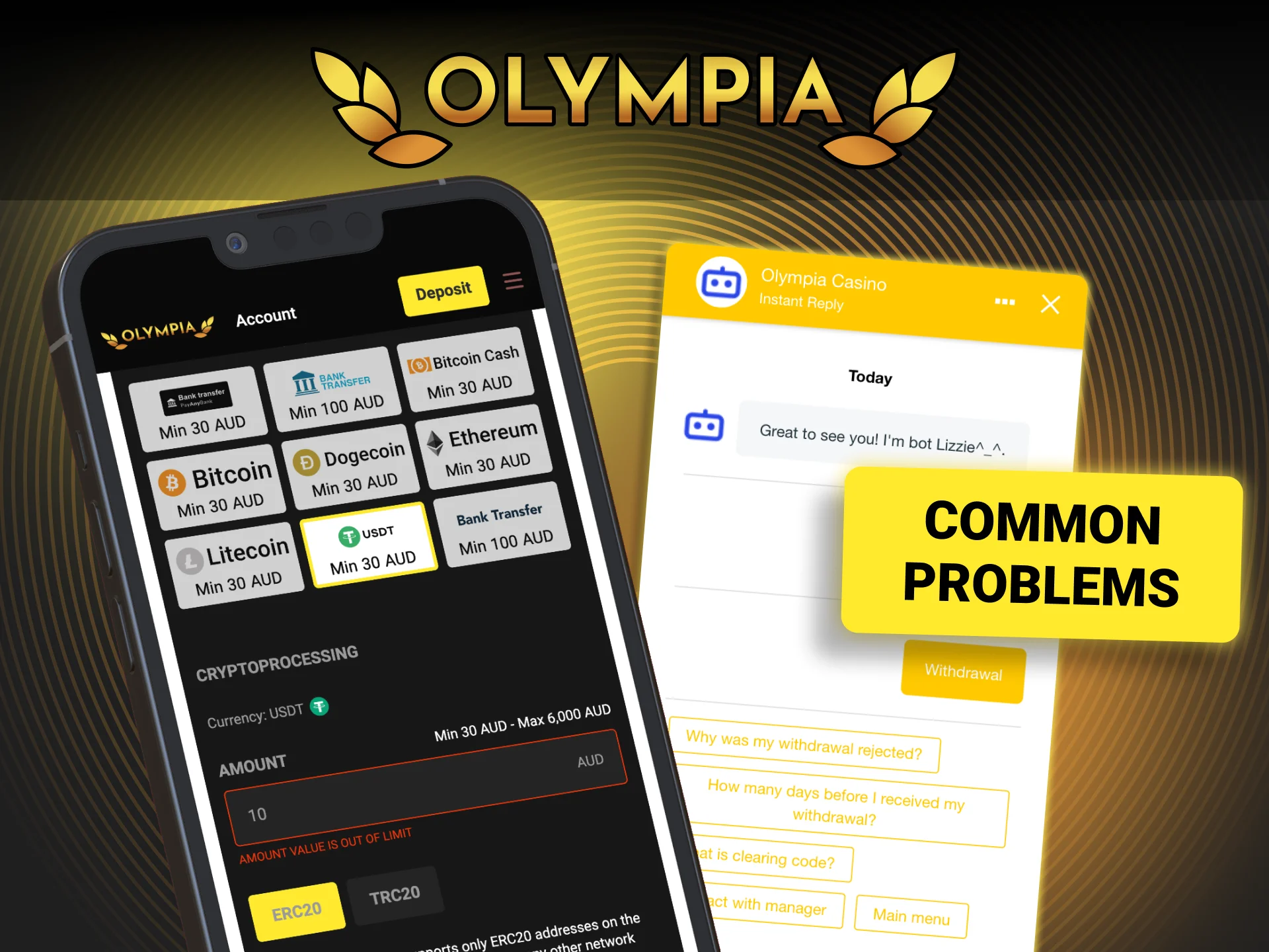 Find solutions for unsuccessful withdrawal attempts in the Olympia app.
