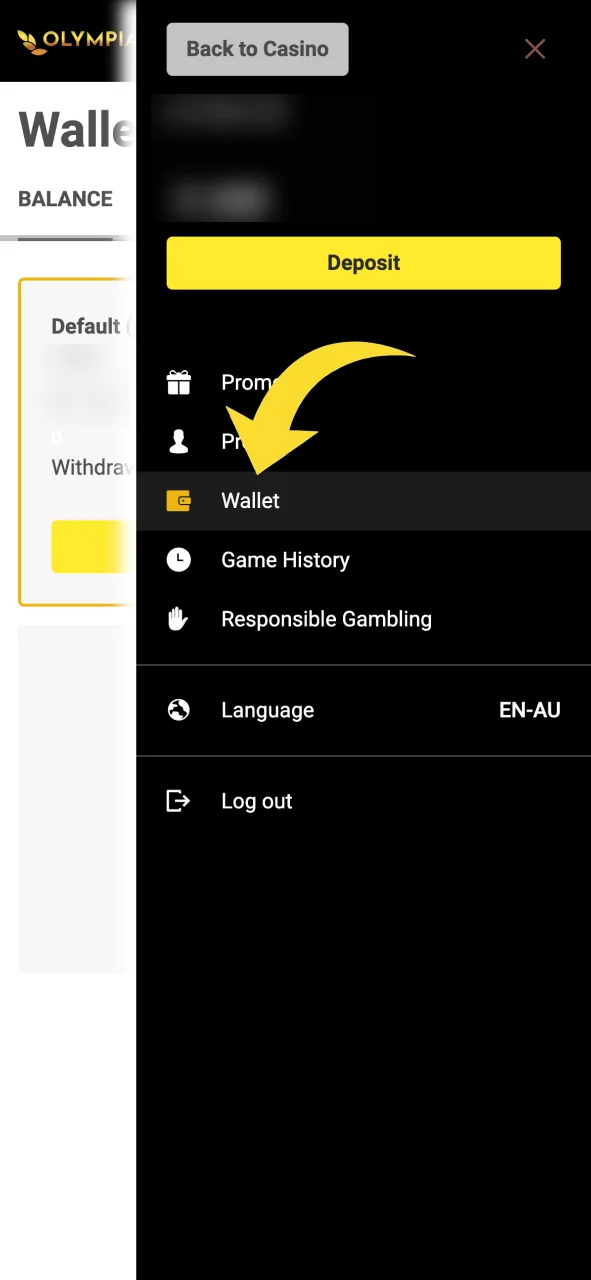 Access the Olympia banking section to manage your withdrawal requests.